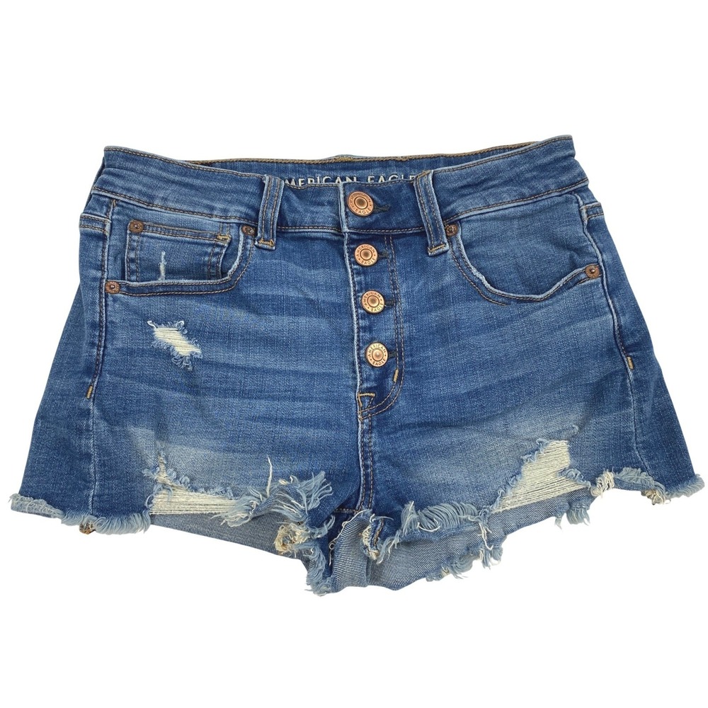 American Eagle Button Fly Denim Shorts Womens 4 Festival Distress Micro Mini